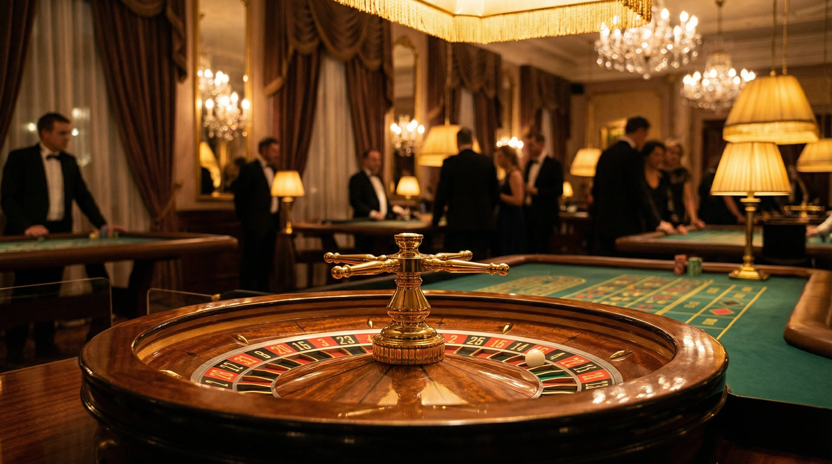 Ruleta europea girando con bola en casino de lujo